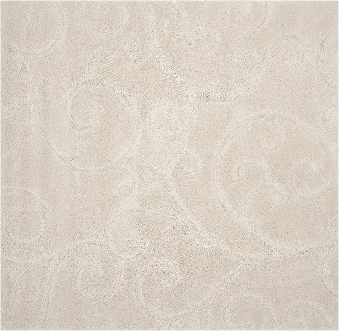 SAFAVIEH Florida Shag Collection Area Rug - 11' Square, Creme & Creme, Scroll Design, Non-Shedding & Easy Care, 1.2-inch Thick Ideal for High Traffic Areas in Living Room, Bedroom (SG455-1111)