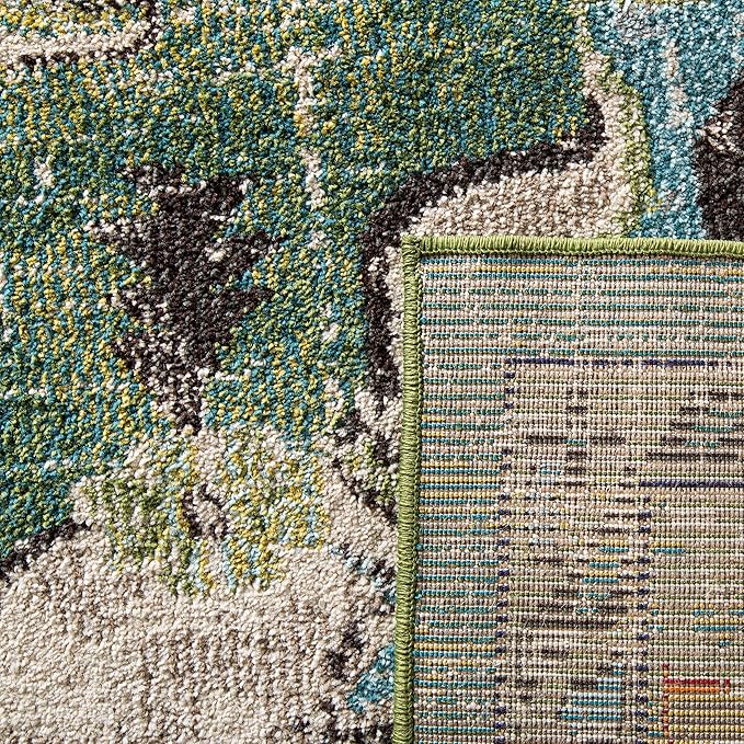 SAFAVIEH Monaco Collection Area Rug - 4' Square, Forest Green & Light Blue, Medallion Distressed Design, Non-Shedding & Easy Care, Ideal for High Traffic Areas in Living Room, Bedroom (MNC243F)